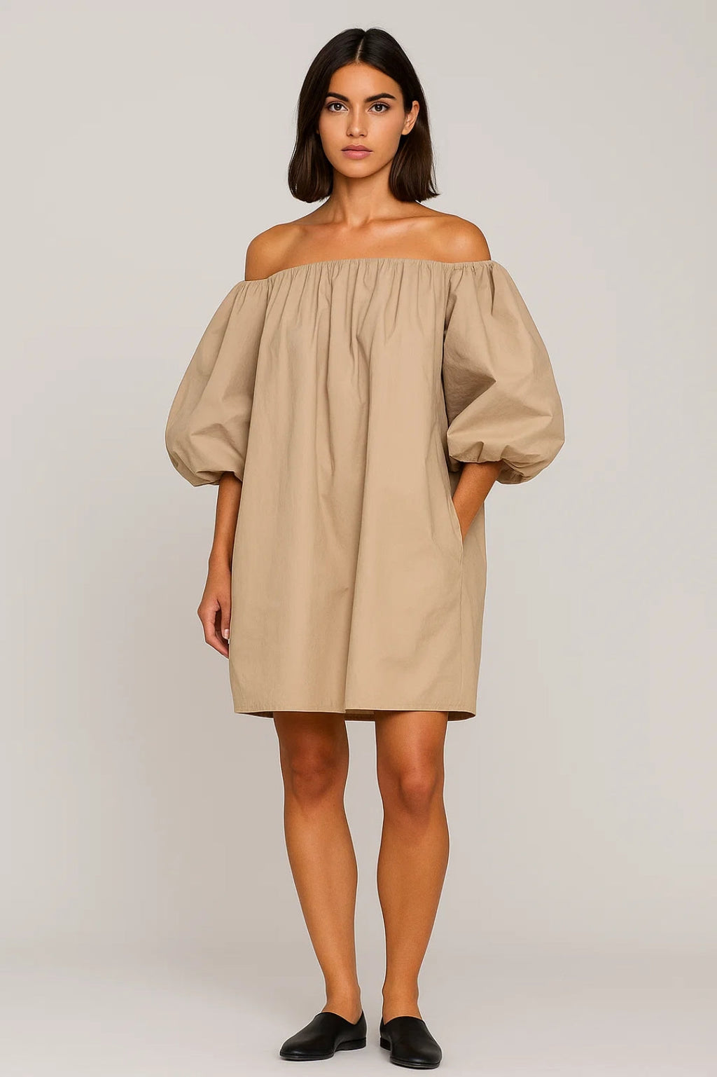 Delmira | Casual mini-jurk voor dames – Off-shoulder jurk met pofmouwen