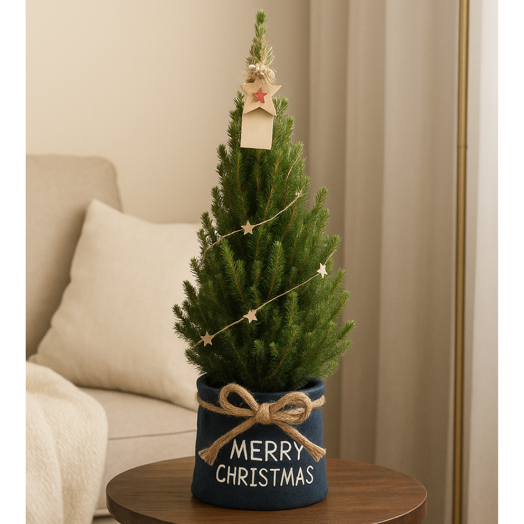 Kleine Kerstboom in Xmas Bag blauw - Lichtjes