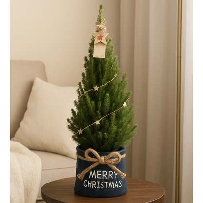 Kleine Kerstboom in Xmas Bag blauw - Lichtjes