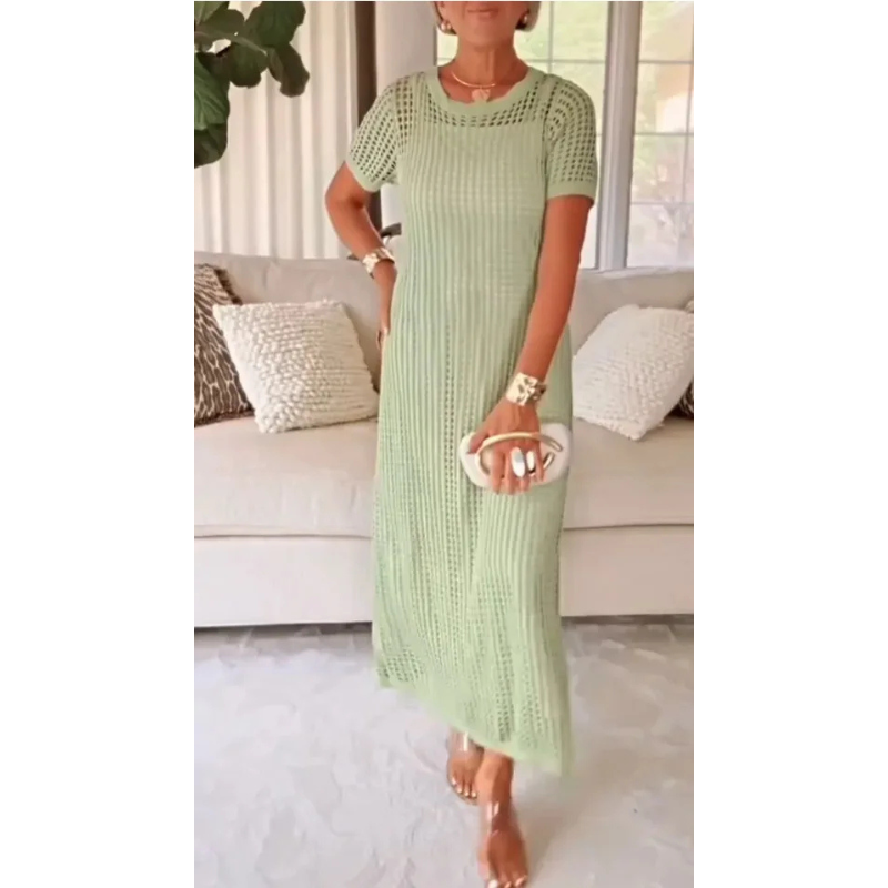 Orella | Zomerjurk voor dames – Elegante, casual, soepel vallende jurk met rasterpatroon