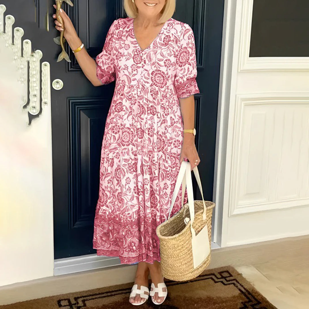 Lina | Dames bloemen casual midi-jurk – elegante zomerjurk, zachte comfortabele zwierige stijl