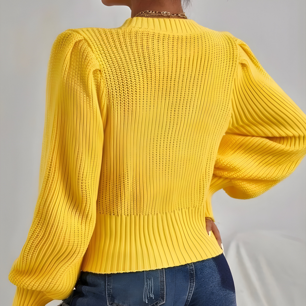 Aevira | Dames gebreide kabeltrui – Lantaarnmouwen, elegante pasvorm