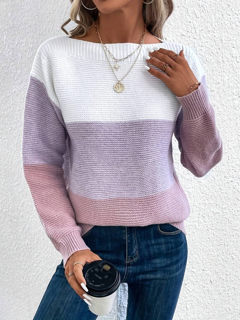 Jessalisse | Dames Gebreide Trui met Kleurrijk Design – Ronde Hals