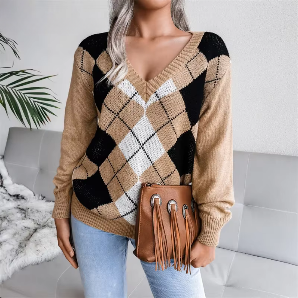 Thalassa | Dames Gebreide Trui – Textuur V-Hals, Zachte & Elegante Pullover