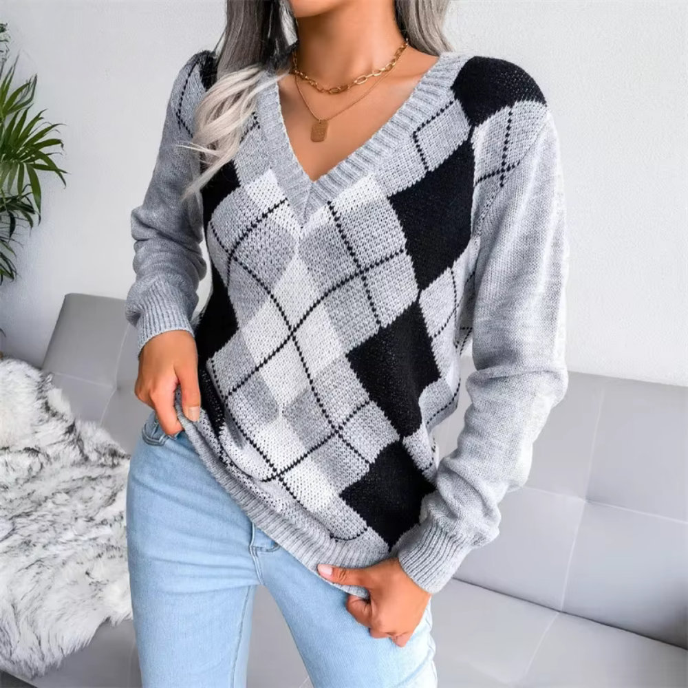 Thalassa | Dames Gebreide Trui – Textuur V-Hals, Zachte & Elegante Pullover
