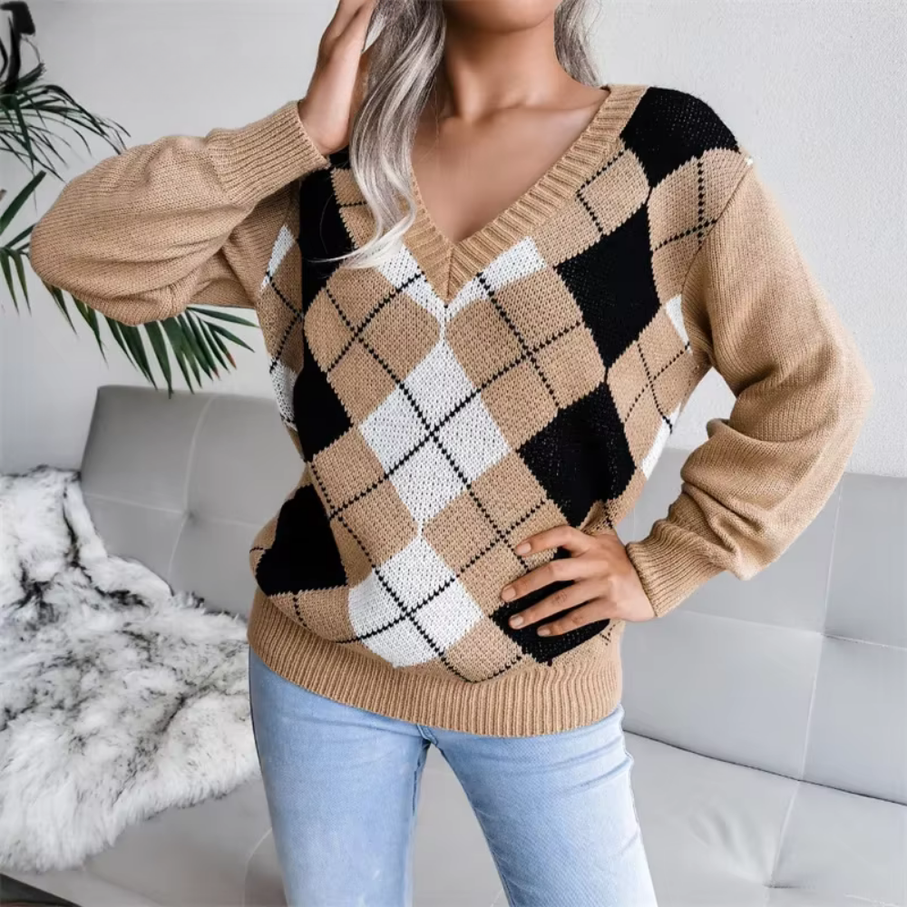 Thalassa | Dames Gebreide Trui – Textuur V-Hals, Zachte & Elegante Pullover