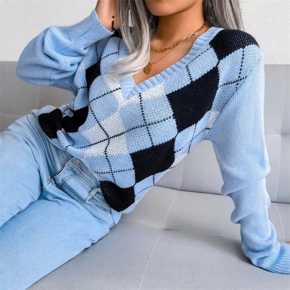 Thalassa | Dames Gebreide Trui – Textuur V-Hals, Zachte & Elegante Pullover