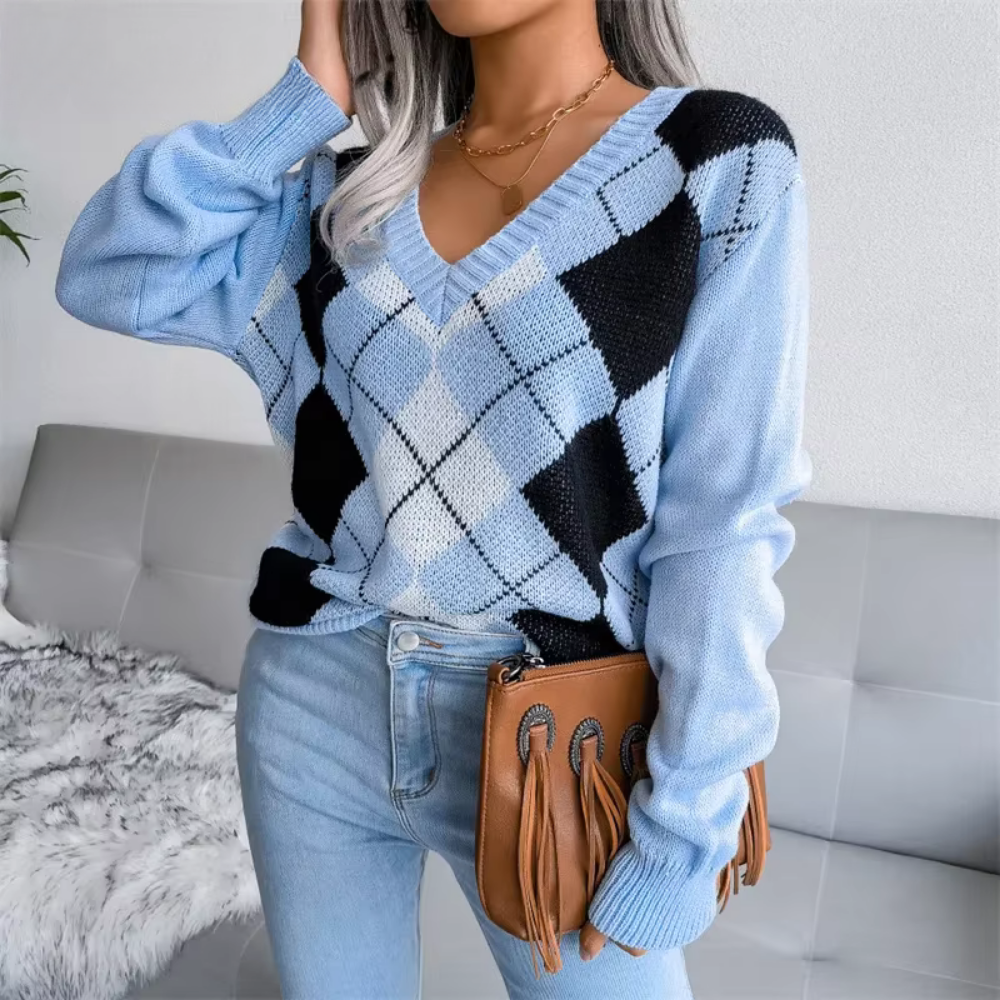 Thalassa | Dames Gebreide Trui – Textuur V-Hals, Zachte & Elegante Pullover