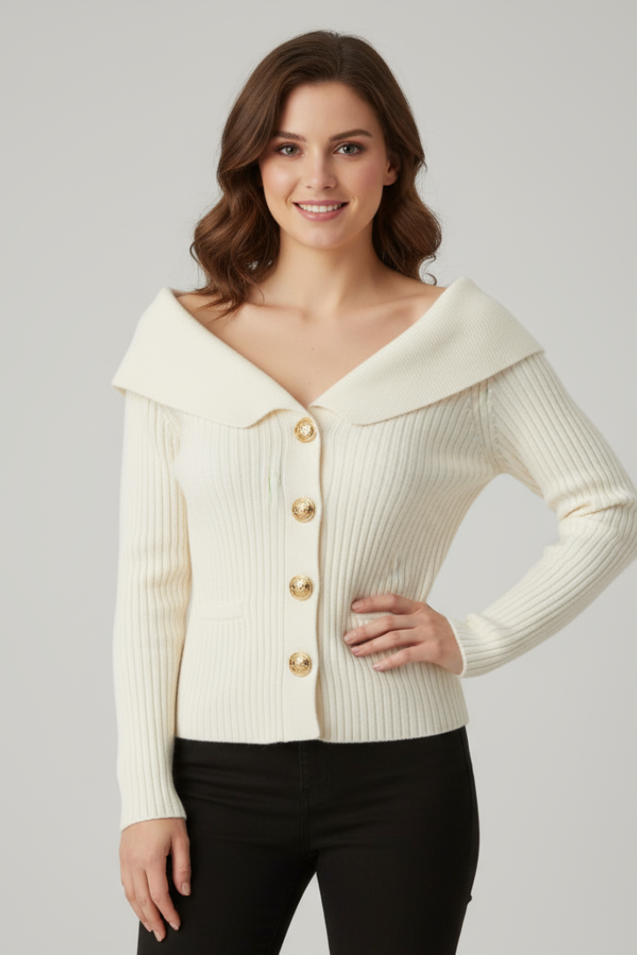 Rosaline | Geribbeld gebreid vest voor dames – omgeslagen hals