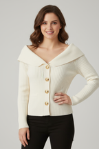 Rosaline | Geribbeld gebreid vest voor dames – omgeslagen hals