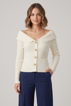 Rosaline | Geribbeld gebreid vest voor dames – omgeslagen hals