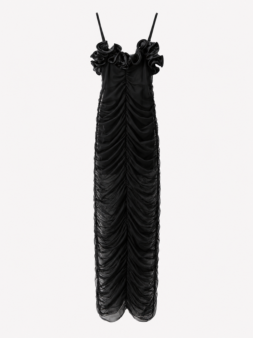 Carina | Dames Elegante Maxi Jurk met Spaghettibandjes – 3D Bloemen Geplooide Feestjurk