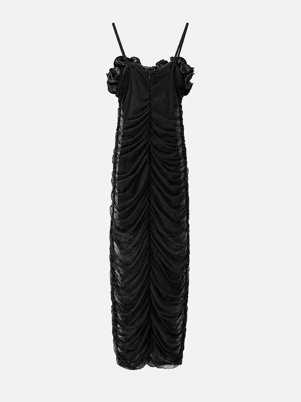 Carina | Dames Elegante Maxi Jurk met Spaghettibandjes – 3D Bloemen Geplooide Feestjurk