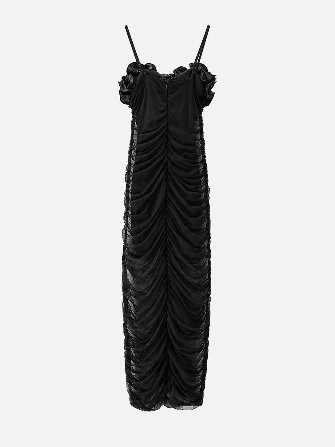 Carina | Dames Elegante Maxi Jurk met Spaghettibandjes – 3D Bloemen Geplooide Feestjurk