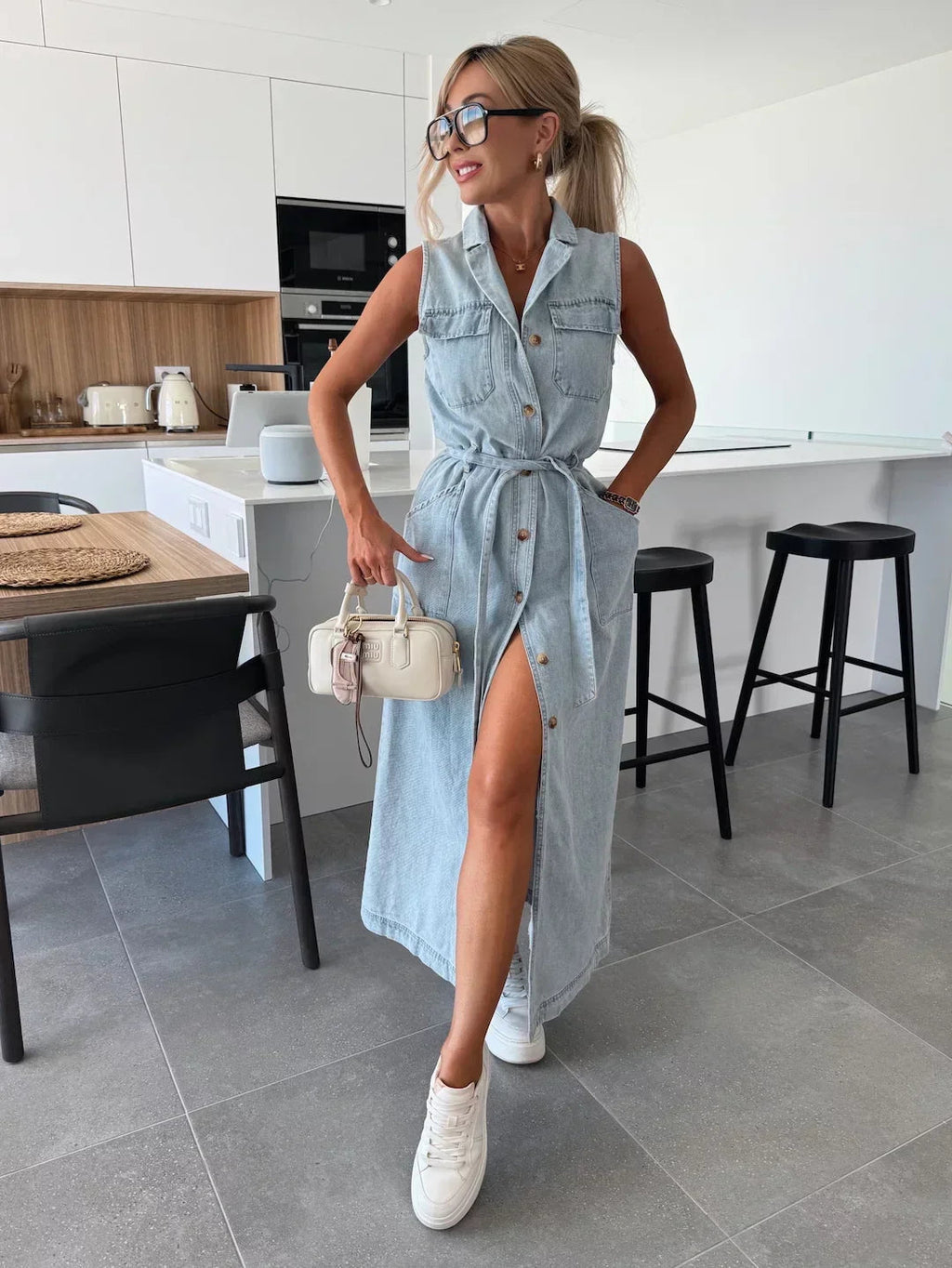 Guinevere | Dames Mouwloze Denim Maxi Jurk – Chique Lange Jurk voor Casual Gelegenheden