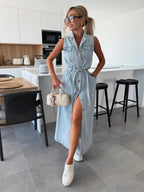 Guinevere | Dames Mouwloze Denim Maxi Jurk – Chique Lange Jurk voor Casual Gelegenheden