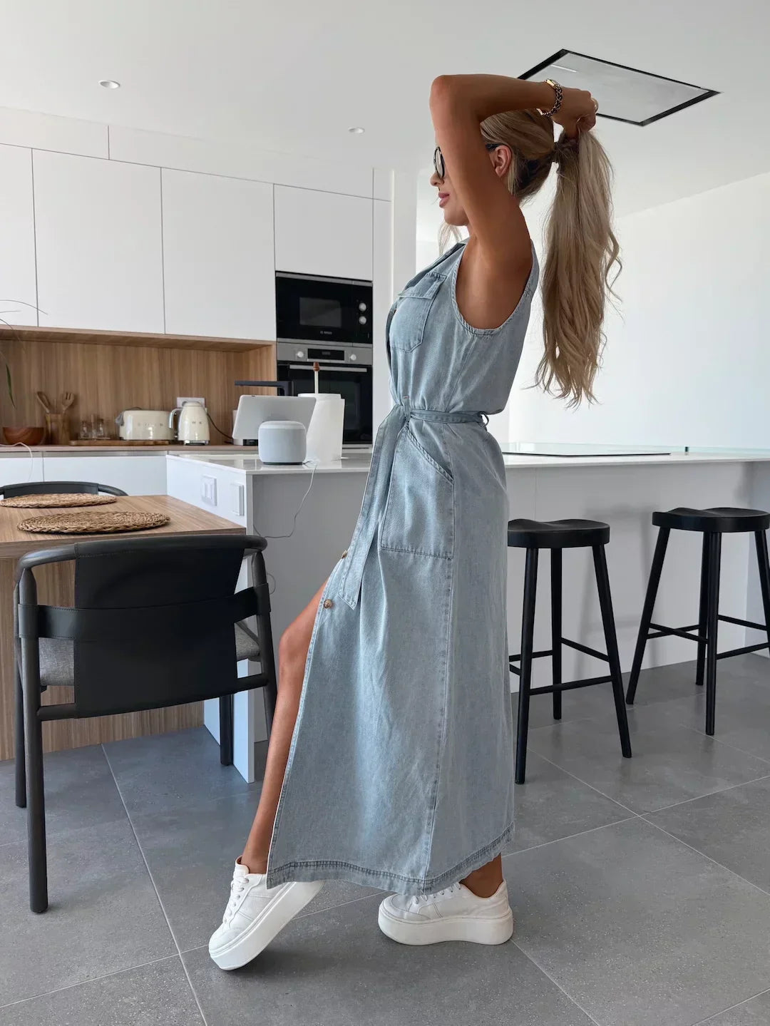 Guinevere | Dames Mouwloze Denim Maxi Jurk – Chique Lange Jurk voor Casual Gelegenheden