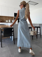 Guinevere | Dames Mouwloze Denim Maxi Jurk – Chique Lange Jurk voor Casual Gelegenheden