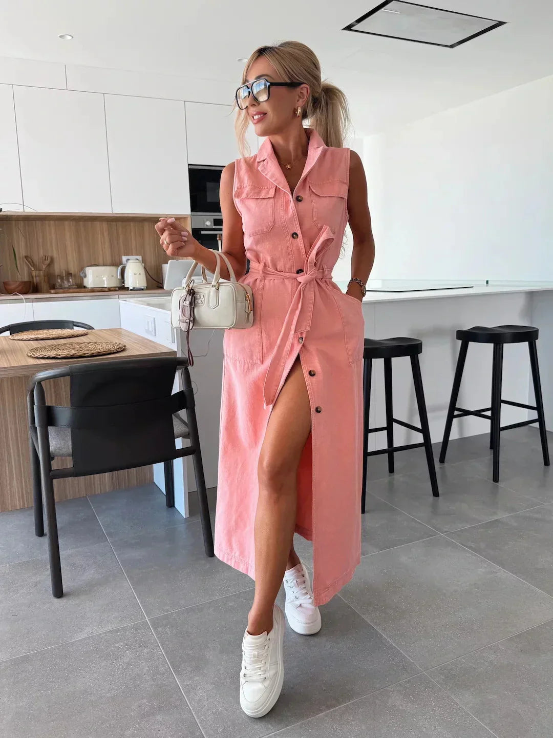 Guinevere | Dames Mouwloze Denim Maxi Jurk – Chique Lange Jurk voor Casual Gelegenheden