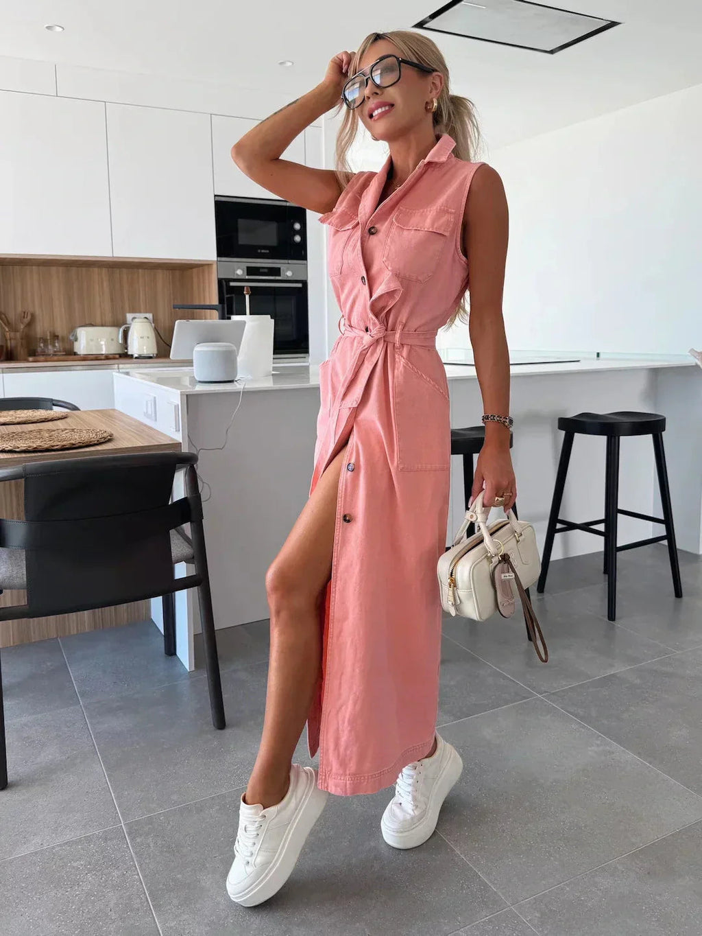 Guinevere | Dames Mouwloze Denim Maxi Jurk – Chique Lange Jurk voor Casual Gelegenheden