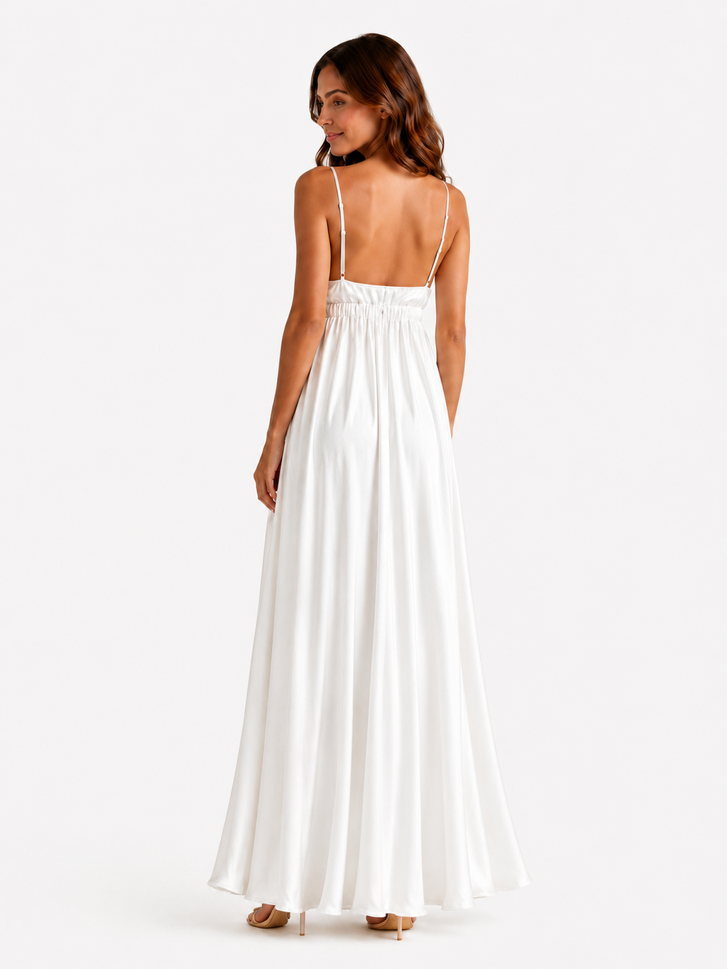 Kalina | Witte mouwloze maxi-jurk voor dames – Zomerfeest- en strandjurk met open rug