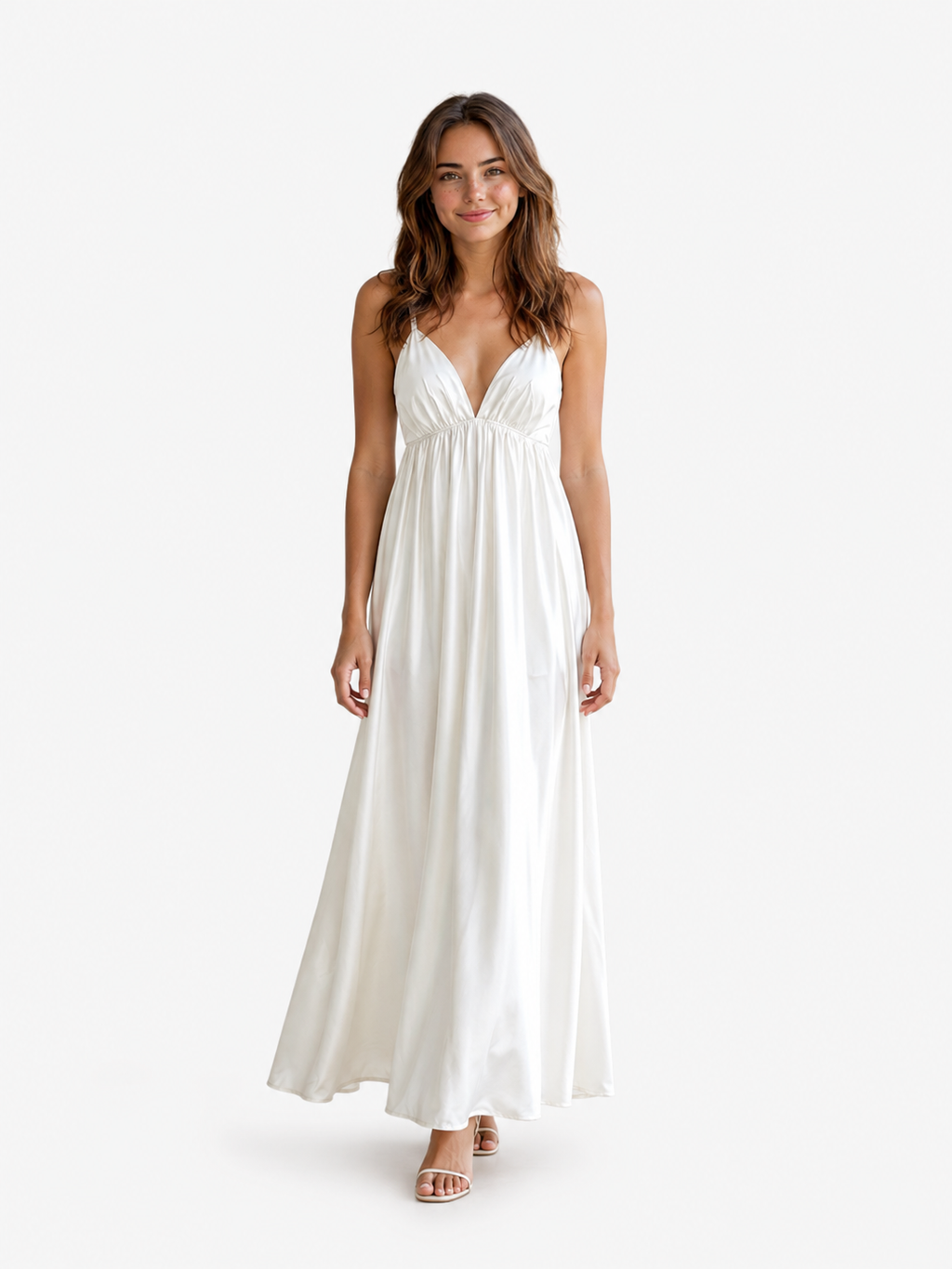 Kalina | Witte mouwloze maxi-jurk voor dames – Zomerfeest- en strandjurk met open rug