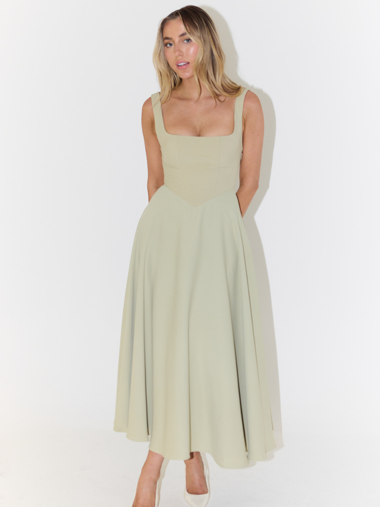 Ember | Dames Midi Jurk met Vierkante Hals – Elegante A-lijn Jurk voor Feesten