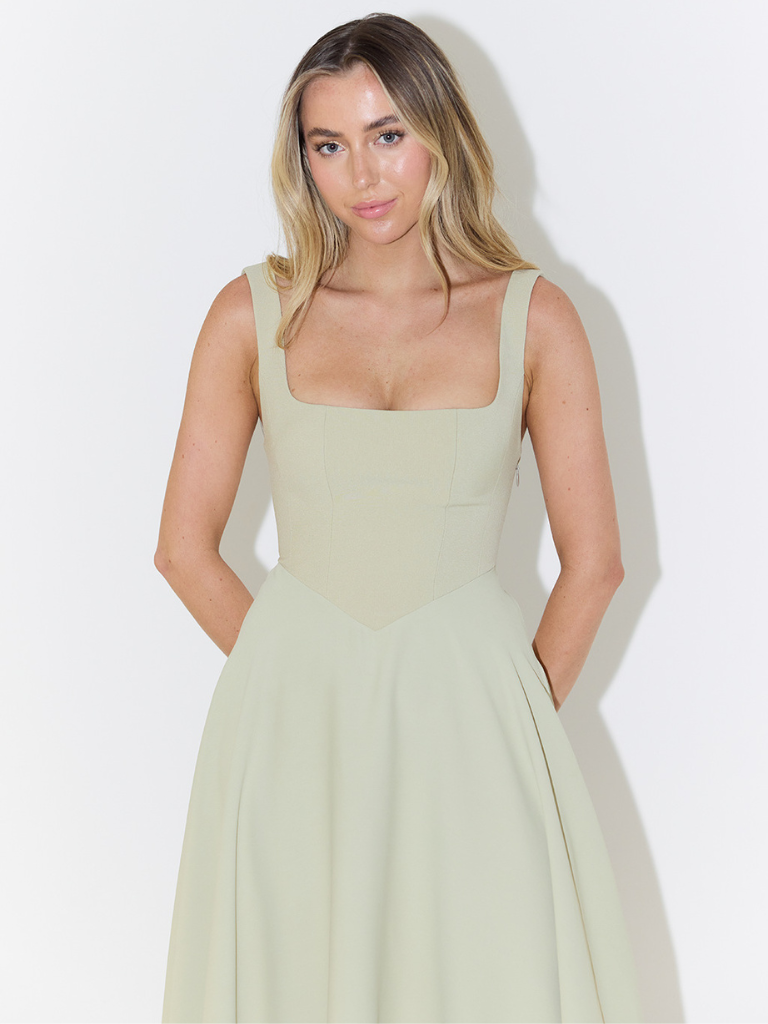 Ember | Dames Midi Jurk met Vierkante Hals – Elegante A-lijn Jurk voor Feesten