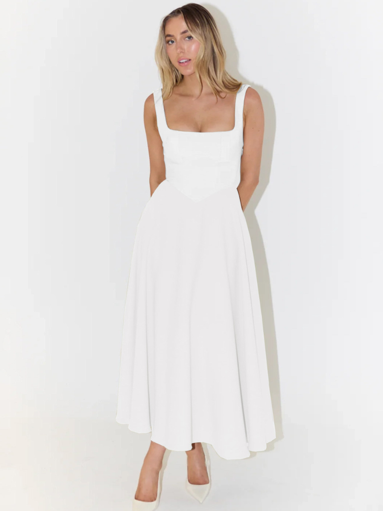 Ember | Dames Midi Jurk met Vierkante Hals – Elegante A-lijn Jurk voor Feesten