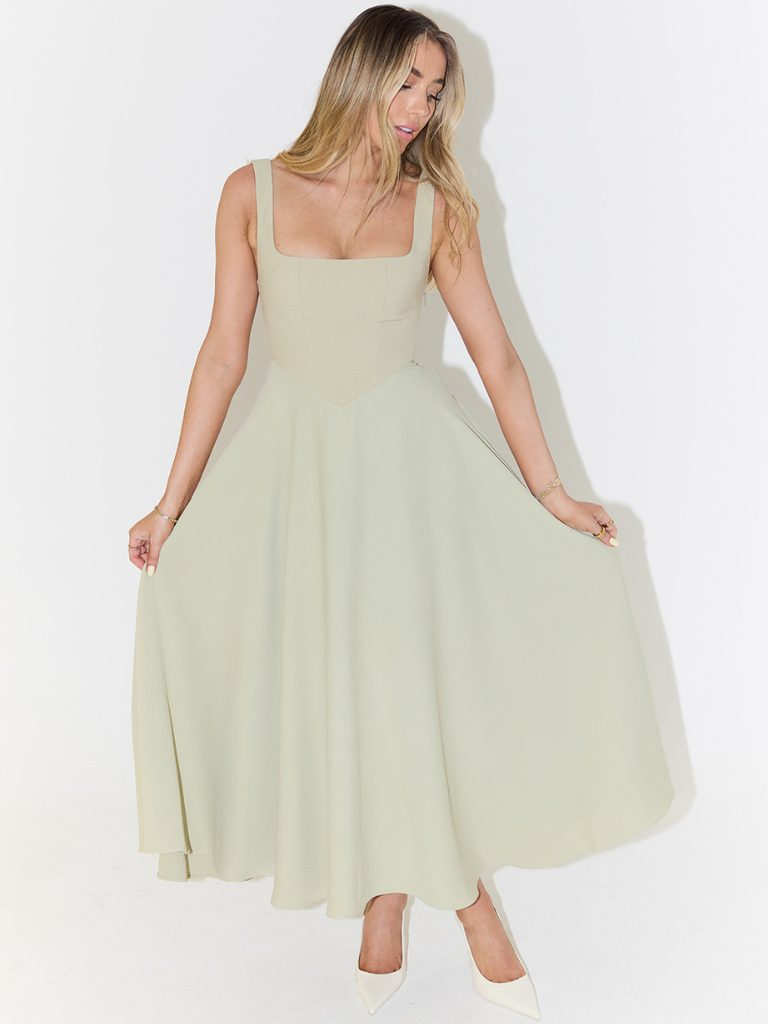 Ember | Dames Midi Jurk met Vierkante Hals – Elegante A-lijn Jurk voor Feesten