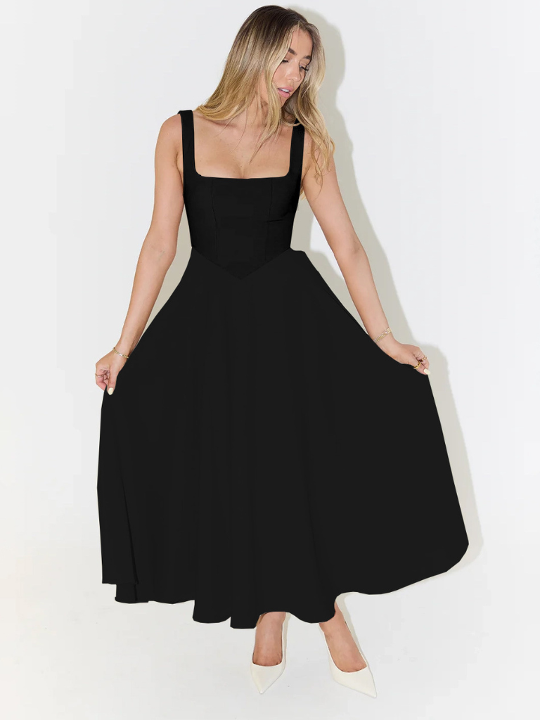 Ember | Dames Midi Jurk met Vierkante Hals – Elegante A-lijn Jurk voor Feesten