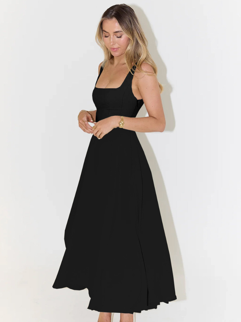 Ember | Dames Midi Jurk met Vierkante Hals – Elegante A-lijn Jurk voor Feesten