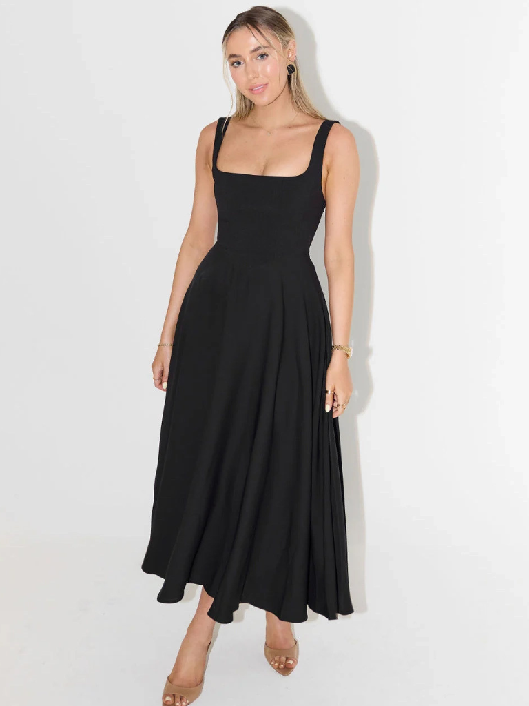 Ember | Dames Midi Jurk met Vierkante Hals – Elegante A-lijn Jurk voor Feesten