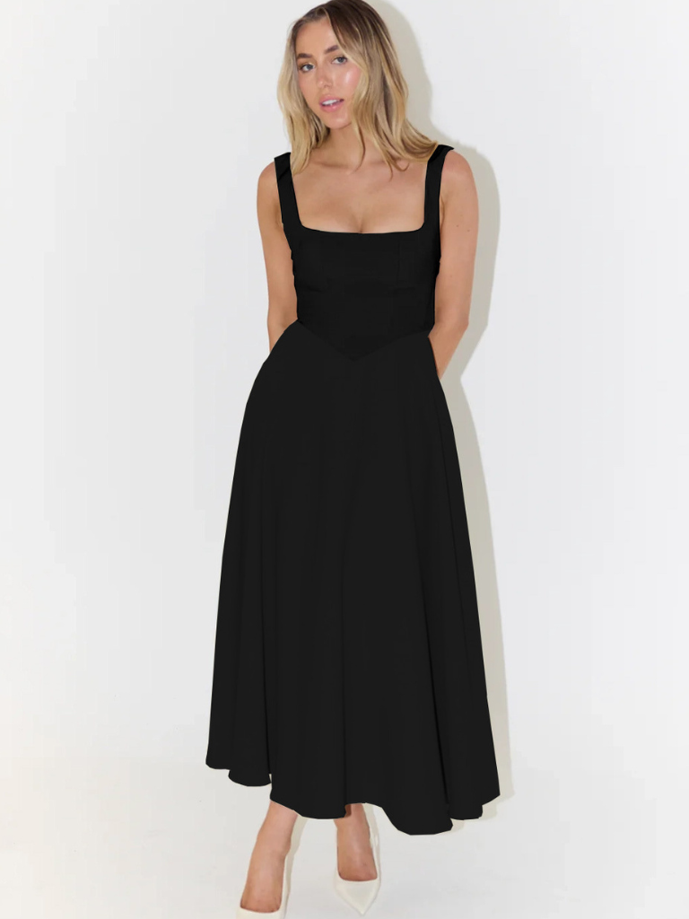 Ember | Dames Midi Jurk met Vierkante Hals – Elegante A-lijn Jurk voor Feesten