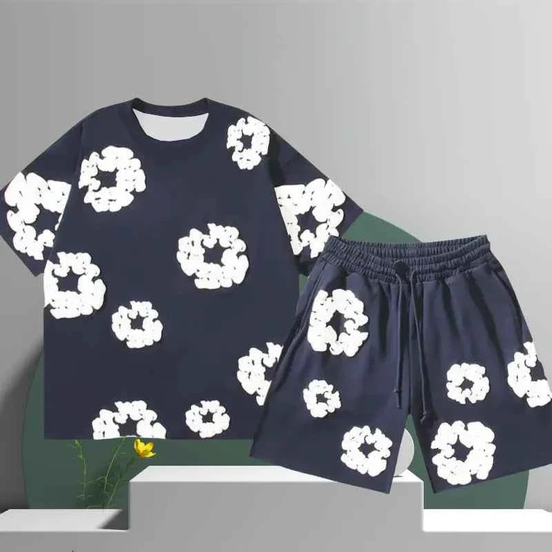 Arianne | Dames Katoenen Tweedelige Shortset – 3D Bloemen Blouse met Knopen en Bijpassende Shorts