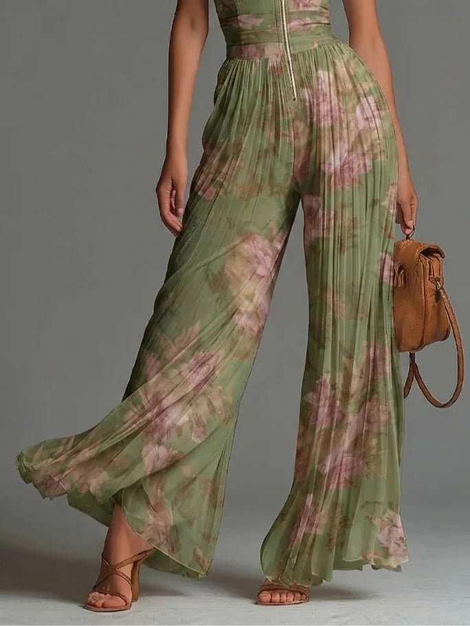 Maxine | Dames Geplooide Jumpsuit met Wijde Pijpen – Elegante Chique One-Piece Outfit