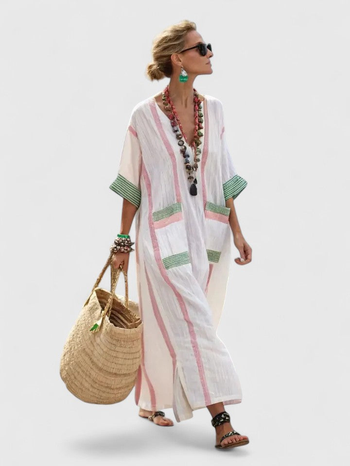 Mia | Boho Meadow maxi-jurk voor dames – Elegante jurk met bloemenprint en V-hals