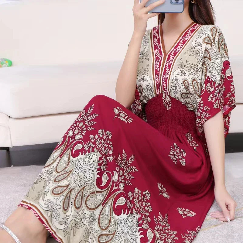 Zayana | Bohemian jurk met print voor dames – Lange, nonchalante boho-maxi-zomerjurk
