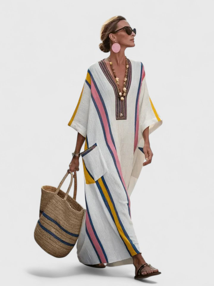 Mia | Boho Meadow maxi-jurk voor dames – Elegante jurk met bloemenprint en V-hals