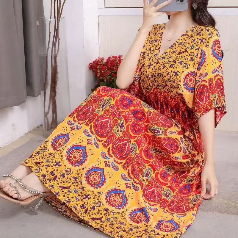 Zayana | Bohemian jurk met print voor dames – Lange, nonchalante boho-maxi-zomerjurk