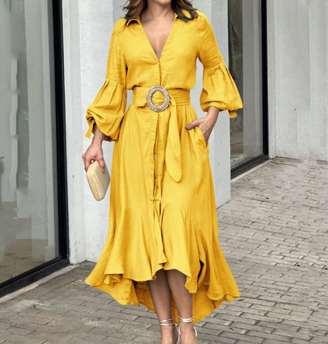 Galisse | cElegante asymmetrische damesjurk – Maxi-jurk met lange mouwen, V-hals
