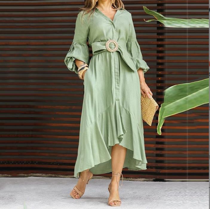 Galisse | cElegante asymmetrische damesjurk – Maxi-jurk met lange mouwen, V-hals