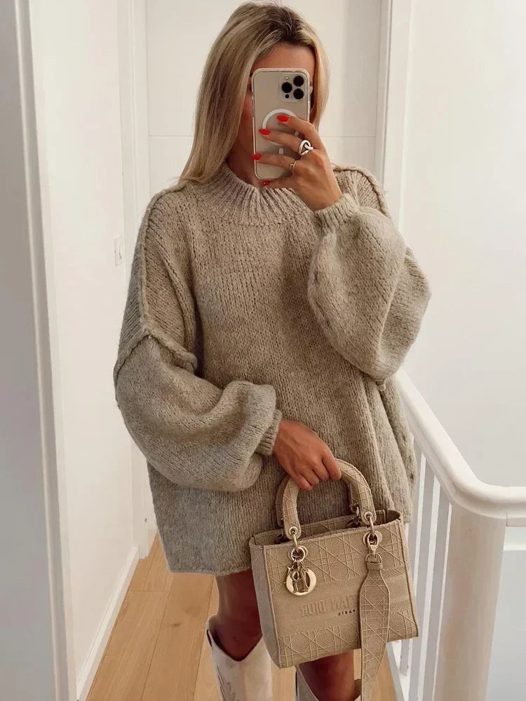Azariah | Oversized trui-jurk voor dames met hoge hals, verlaagde schouders
