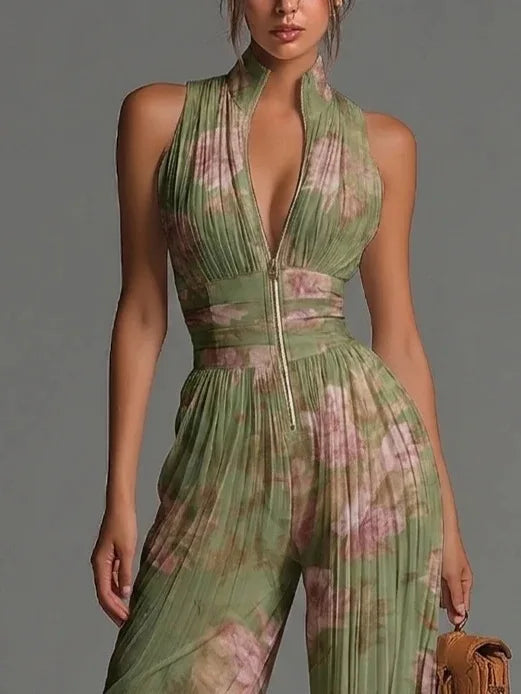 Maxine | Dames Geplooide Jumpsuit met Wijde Pijpen – Elegante Chique One-Piece Outfit