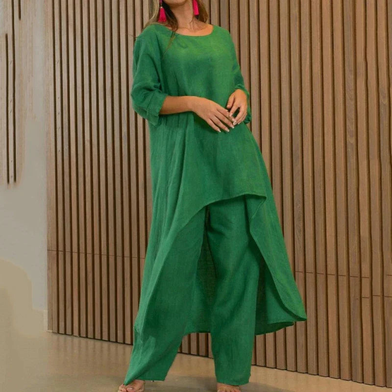 Jovessa | Zomerse katoen-linnen set voor dames – bij elkaar passende outfit met top en broek