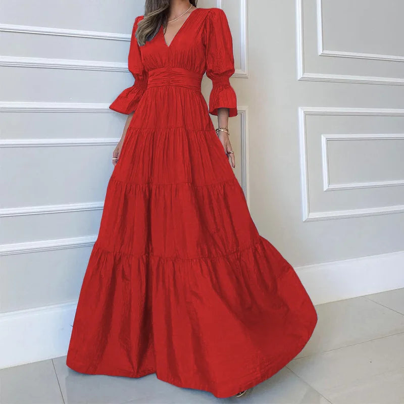Aelira | Elegante lange jurk met drapering – Formele maxi-jurk voor dames