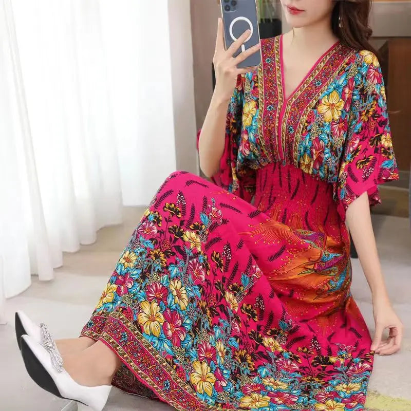 Zayana | Bohemian jurk met print voor dames – Lange, nonchalante boho-maxi-zomerjurk