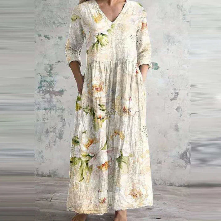 Hartley | Dames Elegante Bloemenjurk – Casual Midi Jurk met Lange Mouwen