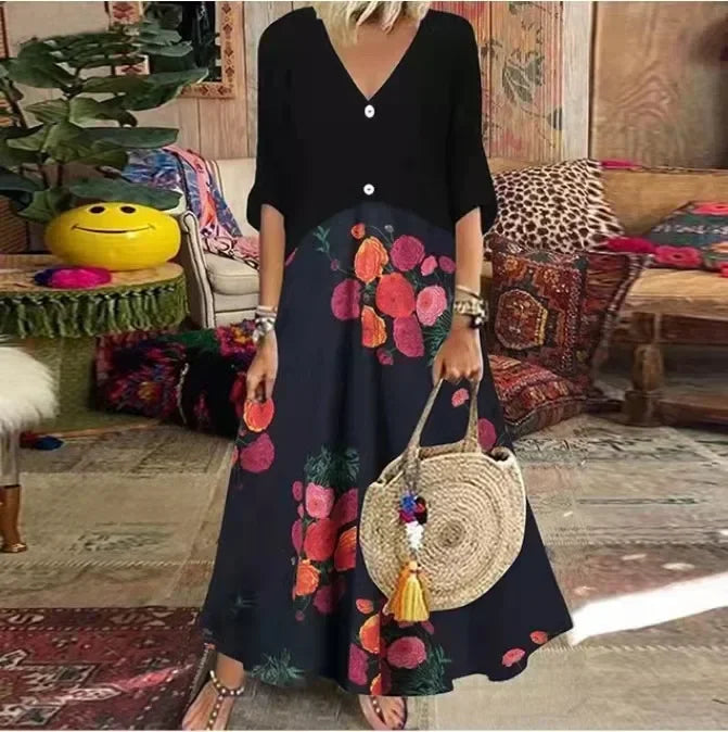 Alessia | Dames Maxi-Jurk Print – Flowy Lange Jurk met Elegante Casual Stijl