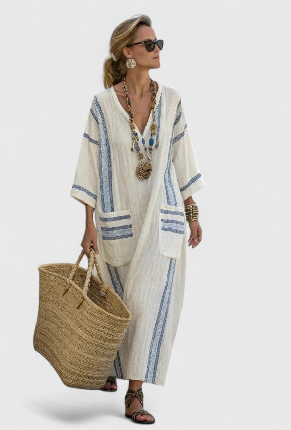 Mia | Boho Meadow maxi-jurk voor dames – Elegante jurk met bloemenprint en V-hals